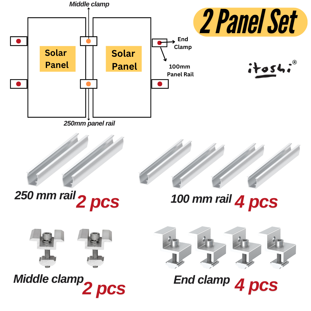 Solar Panel Mounting Roof System 2 Panels End Clamp Middle Clamp Solar ...