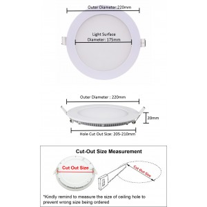 18W Warm White LED Downlight Ceiling Recessed Light without LED Driver cut out size 210mm